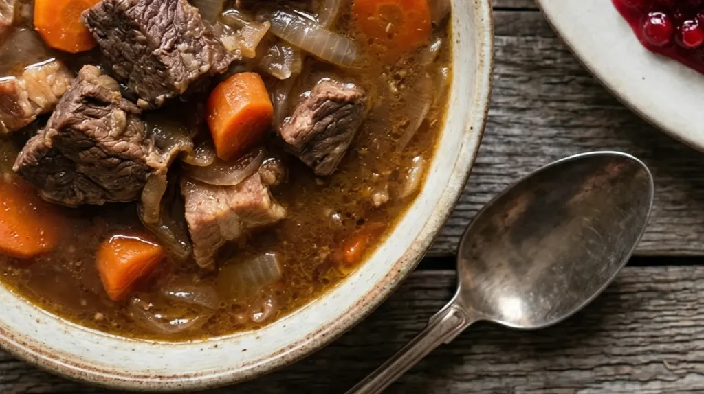 Close-up of a bowl of traditional Finnish Karelian hot pot .