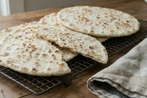 Crisp flatbread rounds cooling on a wire rack, showing brittle texture.