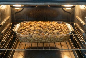 Finnish cabbage and beef casserole baking in the oven